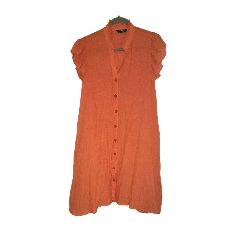 Mile Gabrielle Orange Dress Flutter Short Sleeve Knee Length Size S Airy Buttons